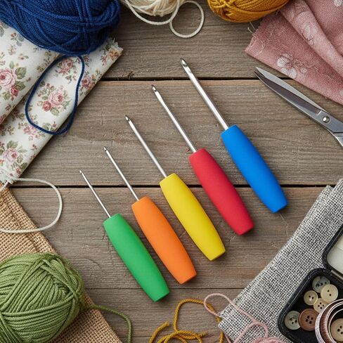 Hadnves 5 Pcs Crochet Hook Grips No Cut Utensils Tools Padding Multi-Size Ergonomic Handle Attachment Soft Foam Tubing Knitting Accessories for Elderly Disabled Handicapped Arthritic in Kuwait