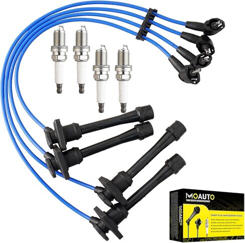 Set of 4 PCS Iridium Spark Plugs with Wire Set 671-4153 55910 8128 RC-TE41 90919-22419 Compatible with Geo Prizm Toyota Corolla 1993-1997 Celica 1994-1997 1.6L 1.8L in Saudi Arabia