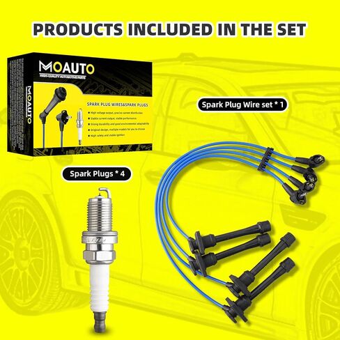 Set of 4 PCS Iridium Spark Plugs with Wire Set 671-4153 55910 8128 RC-TE41 90919-22419 Compatible with Geo Prizm Toyota Corolla 1993-1997 Celica 1994-1997 1.6L 1.8L in Saudi Arabia
