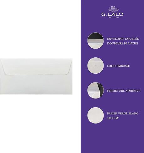 G.Lalo Gl46100 Verge de France Envelopes, A4 (DL/Western Chief 6), Tri-Fold Size, White, Pack of 25 in Saudi Arabia