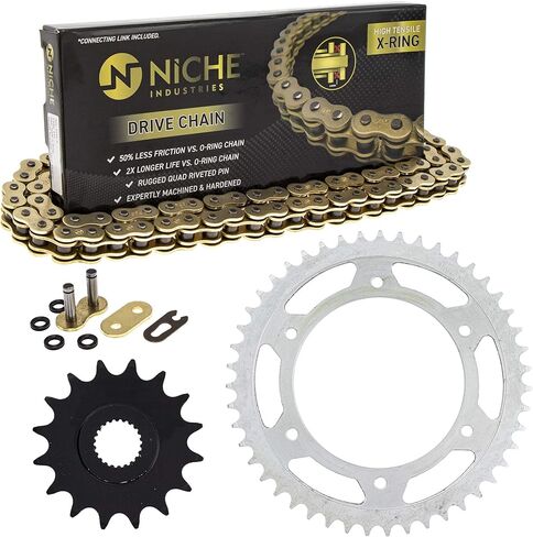 NICHE Drive Sprocket Chain Combo for BMW F650 Aprilia Pegaso 650 Front 16 Rear 47 Tooth 520V-X X-Ring 110 Links in Kuwait