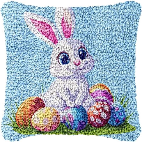 مزلاج هوك وسادة مجموعات الأرنب وبيض عيد الفصح DIY وسادة غطاء وسادة الكروشيه ربط وسادة البساط صنع مجموعات مع نمط اللون قماش الكروشيه مجموعات ربط وسادة 43x43 سم in Kuwait