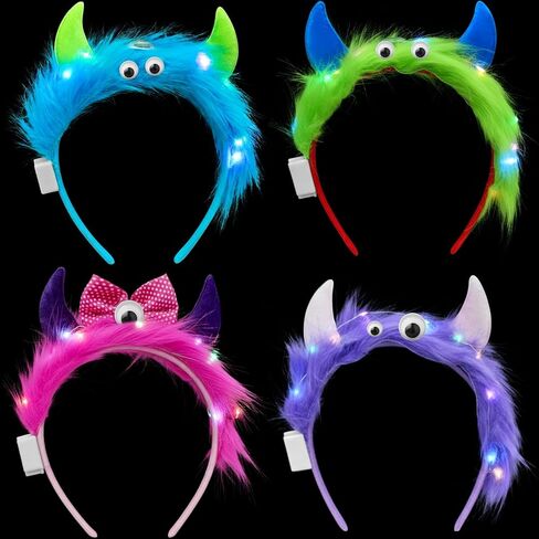 عصابة رأس Juexica Light up Monster مع الأذنين والعين، أغطية رأس ملونة فخمة، ملحقات أزياء حفلات Monster Party in Kuwait