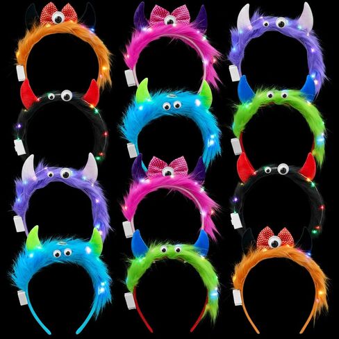 عصابة رأس Juexica Light up Monster مع الأذنين والعين، أغطية رأس ملونة فخمة، ملحقات أزياء حفلات Monster Party in Kuwait