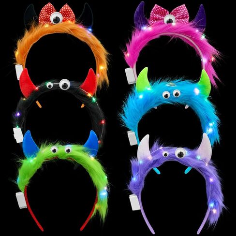 عصابة رأس Juexica Light up Monster مع الأذنين والعين، أغطية رأس ملونة فخمة، ملحقات أزياء حفلات Monster Party in Kuwait