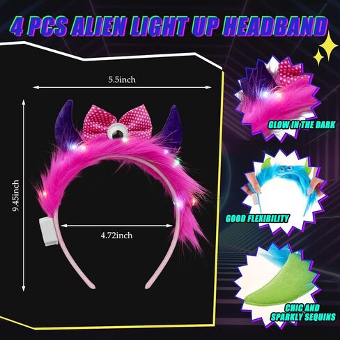 عصابة رأس Juexica Light up Monster مع الأذنين والعين، أغطية رأس ملونة فخمة، ملحقات أزياء حفلات Monster Party in Kuwait