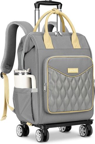Ytonet Rolling Backpack for Women, 15.6 In Rolling Travel Backpack with 4 Spinner Wheels, Carry On Rolling Laptop Bag with Detachable Trolley, Stylish Wheeled Backpack for College Business Work, Black in Kuwait