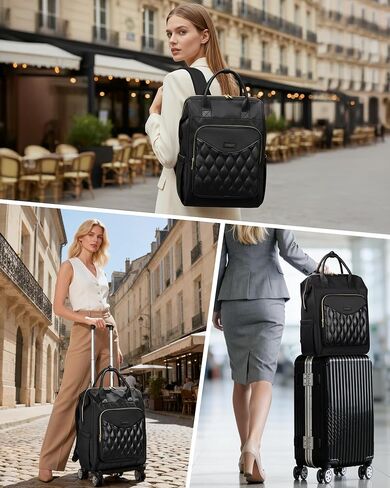 Ytonet Rolling Backpack for Women, 15.6 In Rolling Travel Backpack with 4 Spinner Wheels, Carry On Rolling Laptop Bag with Detachable Trolley, Stylish Wheeled Backpack for College Business Work, Black in Kuwait