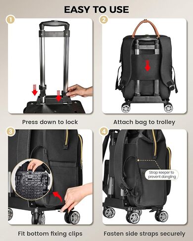 Ytonet Rolling Backpack for Women, 15.6 In Rolling Travel Backpack with 4 Spinner Wheels, Carry On Rolling Laptop Bag with Detachable Trolley, Stylish Wheeled Backpack for College Business Work, Black in Kuwait