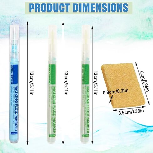 3 PCS Masking Fluid Pen for Watercolor Painting with 2 Erasers, 1 Blue and 2 Green Watercolor Masking Fluid Pen with 0.7mm Applicator Tip for Various Art Projects in Saudi Arabia