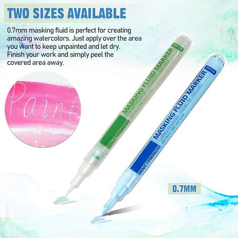 3 PCS Masking Fluid Pen for Watercolor Painting with 2 Erasers, 1 Blue and 2 Green Watercolor Masking Fluid Pen with 0.7mm Applicator Tip for Various Art Projects in Saudi Arabia