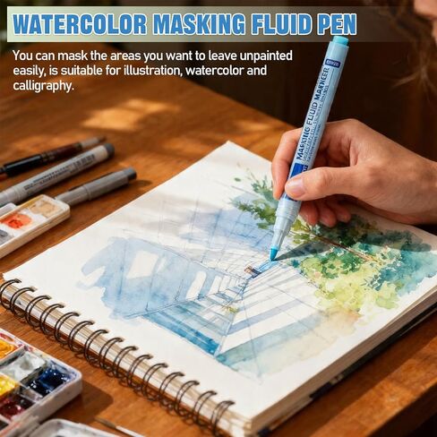 3 PCS Masking Fluid Pen for Watercolor Painting with 2 Erasers, 1 Blue and 2 Green Watercolor Masking Fluid Pen with 0.7mm Applicator Tip for Various Art Projects in Saudi Arabia