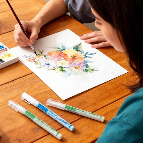 3 PCS Masking Fluid Pen for Watercolor Painting with 2 Erasers, 1 Blue and 2 Green Watercolor Masking Fluid Pen with 0.7mm Applicator Tip for Various Art Projects in Saudi Arabia