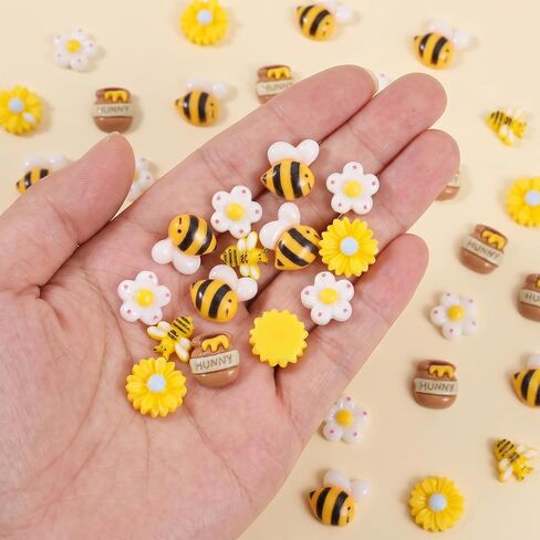 50 Pack Tiny Resin Bees for Crafts, Flatback Plastic Bumble Bee, Daisy Flowers, Honey Jar Embellishments for DIY Wreath Scrapbooking Bee Theme Party Decor in Saudi Arabia