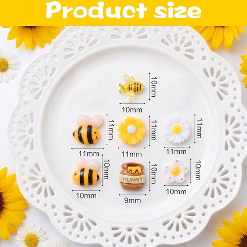 50 Pack Tiny Resin Bees for Crafts, Flatback Plastic Bumble Bee, Daisy Flowers, Honey Jar Embellishments for DIY Wreath Scrapbooking Bee Theme Party Decor in Saudi Arabia