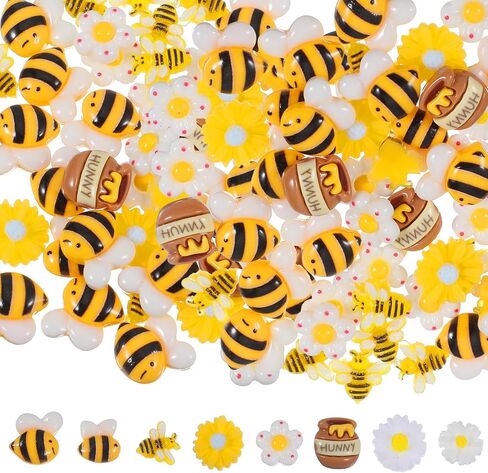 50 Pack Tiny Resin Bees for Crafts, Flatback Plastic Bumble Bee, Daisy Flowers, Honey Jar Embellishments for DIY Wreath Scrapbooking Bee Theme Party Decor in Saudi Arabia