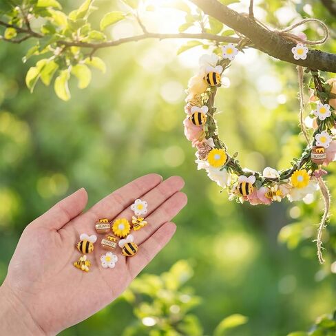 50 Pack Tiny Resin Bees for Crafts, Flatback Plastic Bumble Bee, Daisy Flowers, Honey Jar Embellishments for DIY Wreath Scrapbooking Bee Theme Party Decor in Saudi Arabia