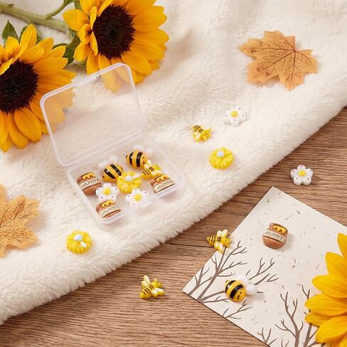 50 Pack Tiny Resin Bees for Crafts, Flatback Plastic Bumble Bee, Daisy Flowers, Honey Jar Embellishments for DIY Wreath Scrapbooking Bee Theme Party Decor in Saudi Arabia