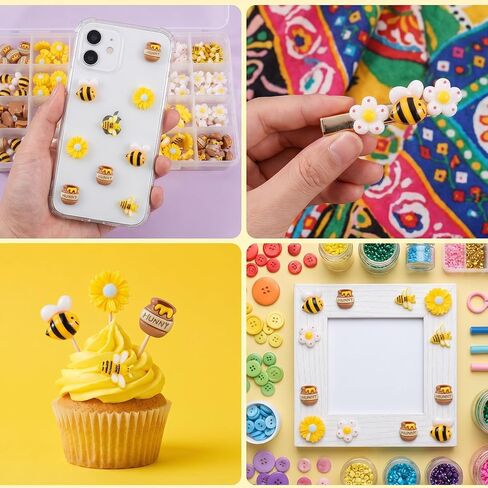 50 Pack Tiny Resin Bees for Crafts, Flatback Plastic Bumble Bee, Daisy Flowers, Honey Jar Embellishments for DIY Wreath Scrapbooking Bee Theme Party Decor in Saudi Arabia