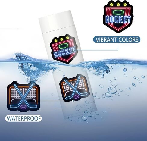 120PCS Neon Ice Hockey Stickers, Hockey Party Favors & Birthday Decorations Sports Theme Party Supplies Hockey Team Gifts Vinyl Waterproof Decorative Decals for Water Bottle Luggage Journal Helmet in Saudi Arabia