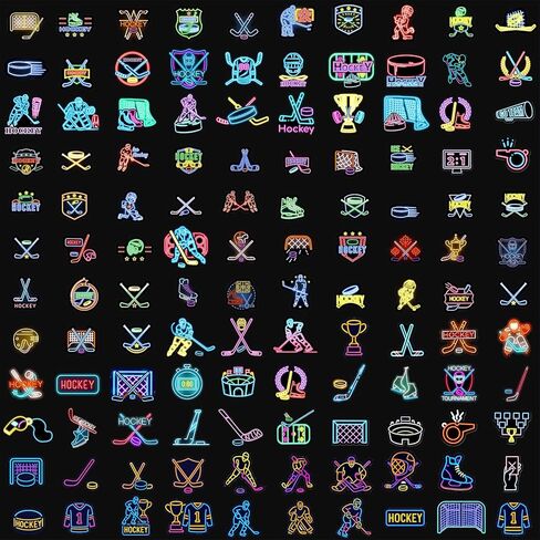 120PCS Neon Ice Hockey Stickers, Hockey Party Favors & Birthday Decorations Sports Theme Party Supplies Hockey Team Gifts Vinyl Waterproof Decorative Decals for Water Bottle Luggage Journal Helmet in Saudi Arabia