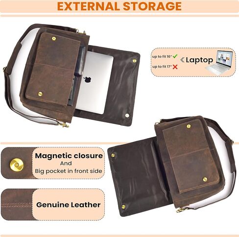 MDS Genuine Leather Messenger Bag - Crossbody Briefcase Satchel Bag for Men & Women - Office, Work, Travel & Daily Use in Saudi Arabia