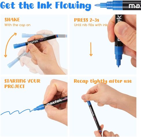 علامات الطباشير السائل maxtek، رأس رفيع 12 قلم طباشير ملون نيون قابل للمسح لتقويم السبورة، السبورة السوداء، لوح الأكريليك، تقويم الثلاجة، الملصقات in Kuwait