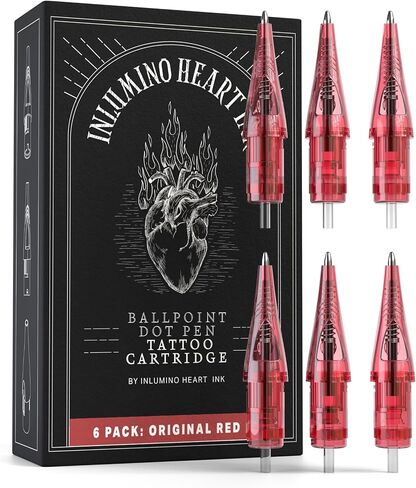 Inlumino Heart Ink Ballpoint Pen Cartridges – Original Black Ink (6-Pack) – Tattoo Practice Cartridges for Rotary Tattoo Machines – Oil-Based Ink for Creating Flash Art – Fake Skin Alternative in Saudi Arabia