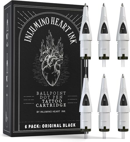 Inlumino Heart Ink Ballpoint Pen Cartridges – Original Black Ink (6-Pack) – Tattoo Practice Cartridges for Rotary Tattoo Machines – Oil-Based Ink for Creating Flash Art – Fake Skin Alternative in Saudi Arabia