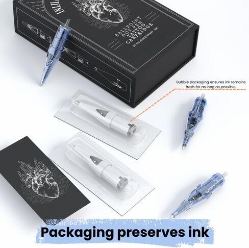 Inlumino Heart Ink Ballpoint Pen Cartridges – Original Black Ink (6-Pack) – Tattoo Practice Cartridges for Rotary Tattoo Machines – Oil-Based Ink for Creating Flash Art – Fake Skin Alternative in Saudi Arabia