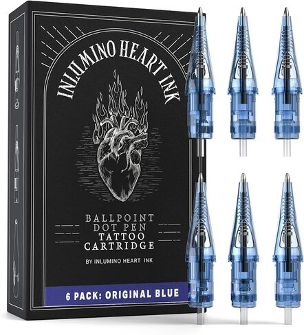 Inlumino Heart Ink Ballpoint Pen Cartridges – Original Black Ink (6-Pack) – Tattoo Practice Cartridges for Rotary Tattoo Machines – Oil-Based Ink for Creating Flash Art – Fake Skin Alternative in Saudi Arabia
