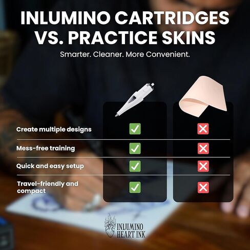 Inlumino Heart Ink Ballpoint Pen Cartridges – Original Black Ink (6-Pack) – Tattoo Practice Cartridges for Rotary Tattoo Machines – Oil-Based Ink for Creating Flash Art – Fake Skin Alternative in Saudi Arabia