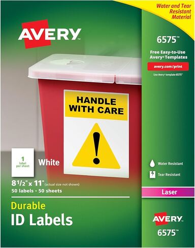 ملصقات تعريف غطاء أبيض متين من Avery لطابعات الليزر، 8.5 بوصة × 11 بوصة، عبوة من 50 قطعة (6575) in Kuwait