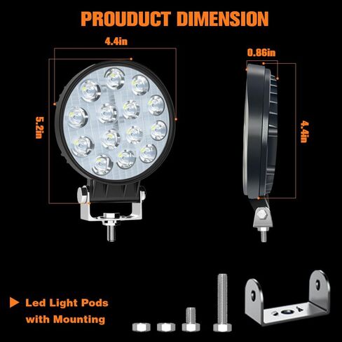 LED Work Light 4Inch 42W 12V 24V Round Flood Off Road Lights Led Pods Driving Light for Truck Tractor Trailer Vehicle Golf Car RV Boat ATV UTV SUV Grain Drill Mower Snowplow 2Pcs in Saudi Arabia