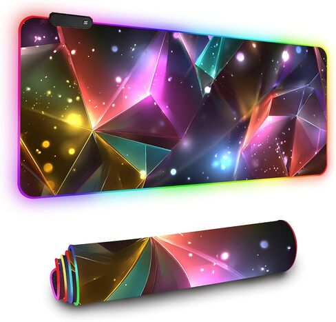 RGB Gaming Mouse Pad XXL, 35.4 x 15.7 Inch, Colorful Geometric LED Backlit Desk Mat, Customizable RGB Edge Lighting, Non-Slip Base for Gaming & Office Use in Saudi Arabia