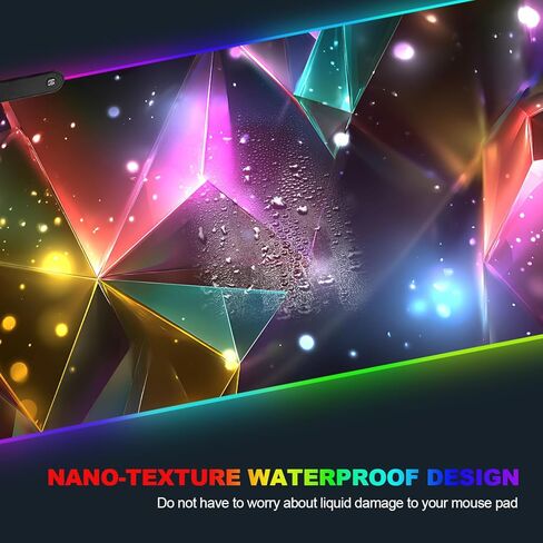 RGB Gaming Mouse Pad XXL, 35.4 x 15.7 Inch, Colorful Geometric LED Backlit Desk Mat, Customizable RGB Edge Lighting, Non-Slip Base for Gaming & Office Use in Saudi Arabia