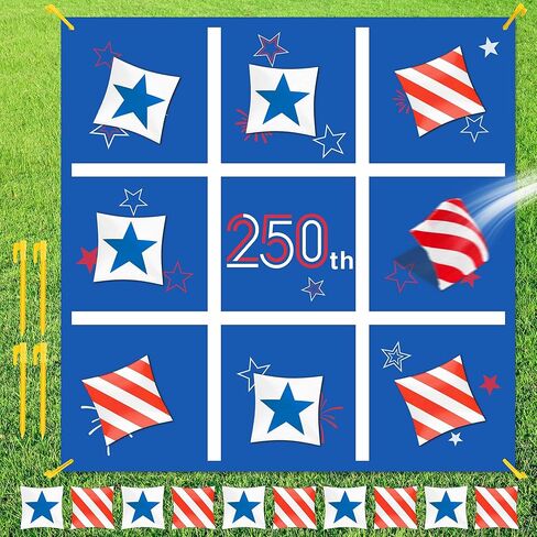 Independence Day Bean Bag Toss Game,250th Anniversary 4th of July Tic Tac Toe Game for Indoor Outdoor Yard Background Lawn Adults Family Night Activities 10 American Flag Stars Bean Bags in Saudi Arabia