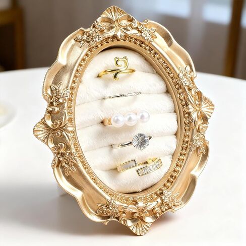 Jewelry Display Stand Vintage Ring Holder Oval Suede Lined Ring Box Engagement Rings Jewelry Organizer Tray for Women Wedding Decor Anniversary Photography Prop Birthday Ceremony Bridesmaid Gift in Kuwait