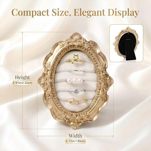 Jewelry Display Stand Vintage Ring Holder Oval Suede Lined Ring Box Engagement Rings Jewelry Organizer Tray for Women Wedding Decor Anniversary Photography Prop Birthday Ceremony Bridesmaid Gift in Kuwait