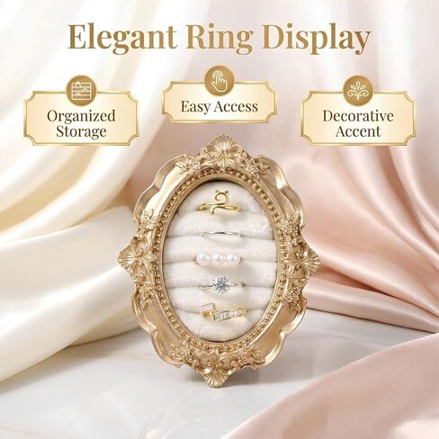 Jewelry Display Stand Vintage Ring Holder Oval Suede Lined Ring Box Engagement Rings Jewelry Organizer Tray for Women Wedding Decor Anniversary Photography Prop Birthday Ceremony Bridesmaid Gift in Kuwait