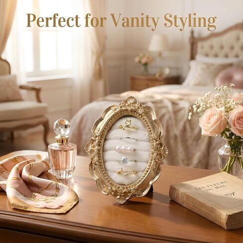 Jewelry Display Stand Vintage Ring Holder Oval Suede Lined Ring Box Engagement Rings Jewelry Organizer Tray for Women Wedding Decor Anniversary Photography Prop Birthday Ceremony Bridesmaid Gift in Kuwait