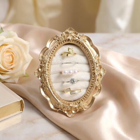 Jewelry Display Stand Vintage Ring Holder Oval Suede Lined Ring Box Engagement Rings Jewelry Organizer Tray for Women Wedding Decor Anniversary Photography Prop Birthday Ceremony Bridesmaid Gift in Kuwait