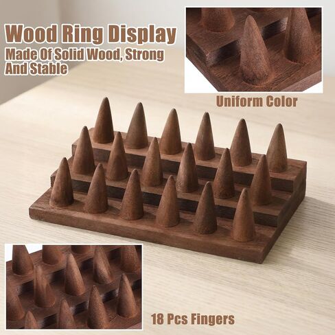 2 Pcs Wooden Ring Display Stand, 3-Tier Ring Organizer with 18 Fingers, Jewelry Showcase Holder for Storage & Selling, Compact Brown Desktop Rings Holder for Vendors & Home in Saudi Arabia