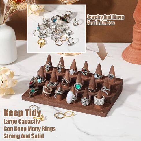 2 Pcs Wooden Ring Display Stand, 3-Tier Ring Organizer with 18 Fingers, Jewelry Showcase Holder for Storage & Selling, Compact Brown Desktop Rings Holder for Vendors & Home in Saudi Arabia