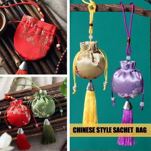 Jewelry Storage Bag Dragon Boat Festival Bag Smooth Small Pouch Chinese Style Sachet Retro Pattern Plum(Green) in Kuwait