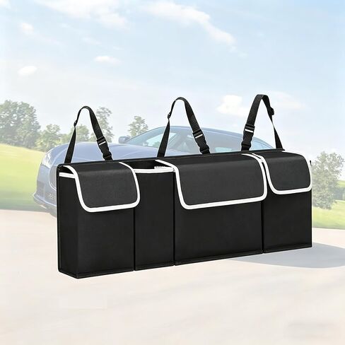 Car Trunk Organizer 600D Oxford Foldable Storage Bag with 4 Pockets and Adjustable Straps for Groceries Travel Road Trips in Kuwait
