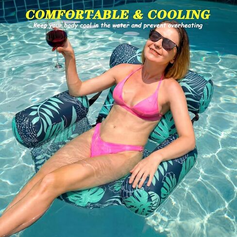 Blueweenly 4 Pack Pool Floats Chairs Adult Inflatable Fabric Covered Pool Lounge Chairs Adjustable Summer Hammock Water Floating Chair Party Swimming Float for Water in Kuwait