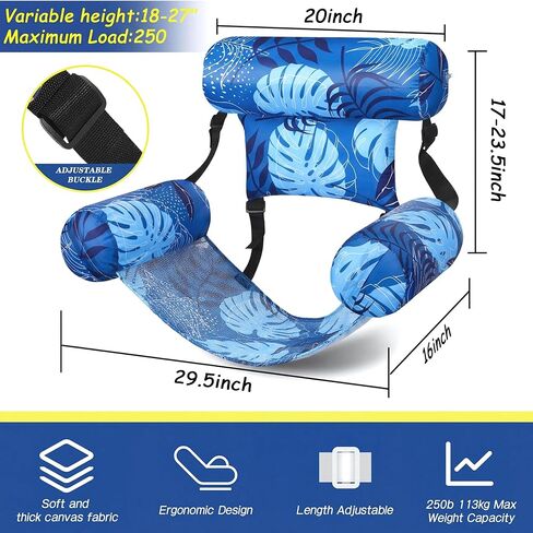 Blueweenly 4 Pack Pool Floats Chairs Adult Inflatable Fabric Covered Pool Lounge Chairs Adjustable Summer Hammock Water Floating Chair Party Swimming Float for Water in Kuwait