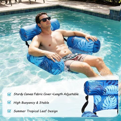 Blueweenly 4 Pack Pool Floats Chairs Adult Inflatable Fabric Covered Pool Lounge Chairs Adjustable Summer Hammock Water Floating Chair Party Swimming Float for Water in Kuwait