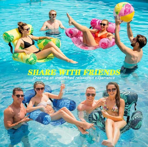 Blueweenly 4 Pack Pool Floats Chairs Adult Inflatable Fabric Covered Pool Lounge Chairs Adjustable Summer Hammock Water Floating Chair Party Swimming Float for Water in Kuwait